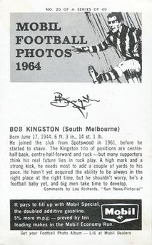 1964 Mobil Football Photos VFL #20 Bob Kingston Back